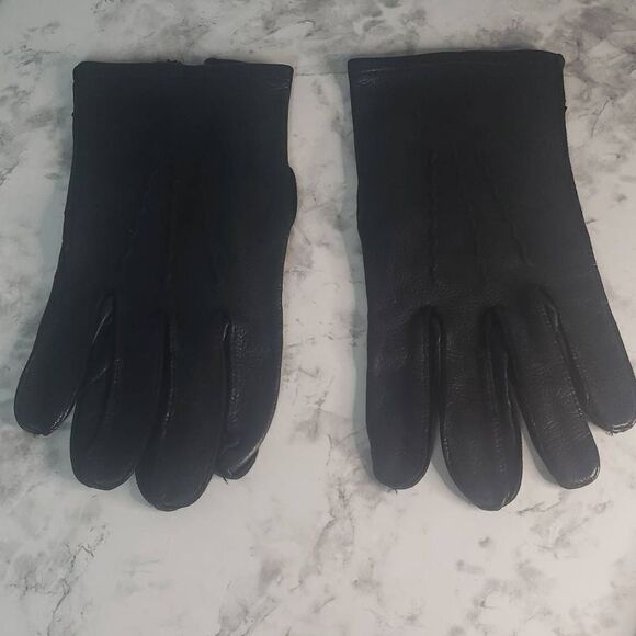 Vintage Native Deer Skin Black Leather Gloves - Picture 1 of 5